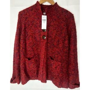 NWT Coldwater Creek Red/Multi 3 Button Sweater size Med Petite